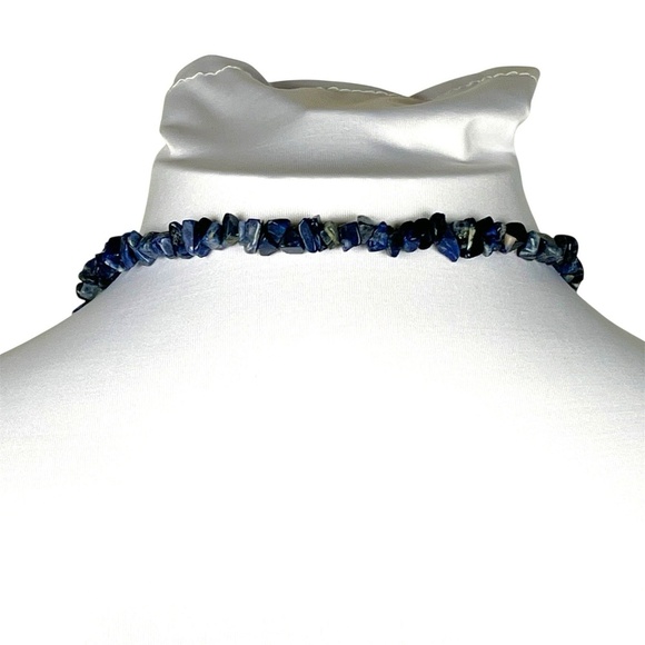 Vintage 70s Lapis Lazuli Necklace w/ Cloisonne Butterfly Pendant 15” Hand-Beaded - Picture 7 of 11